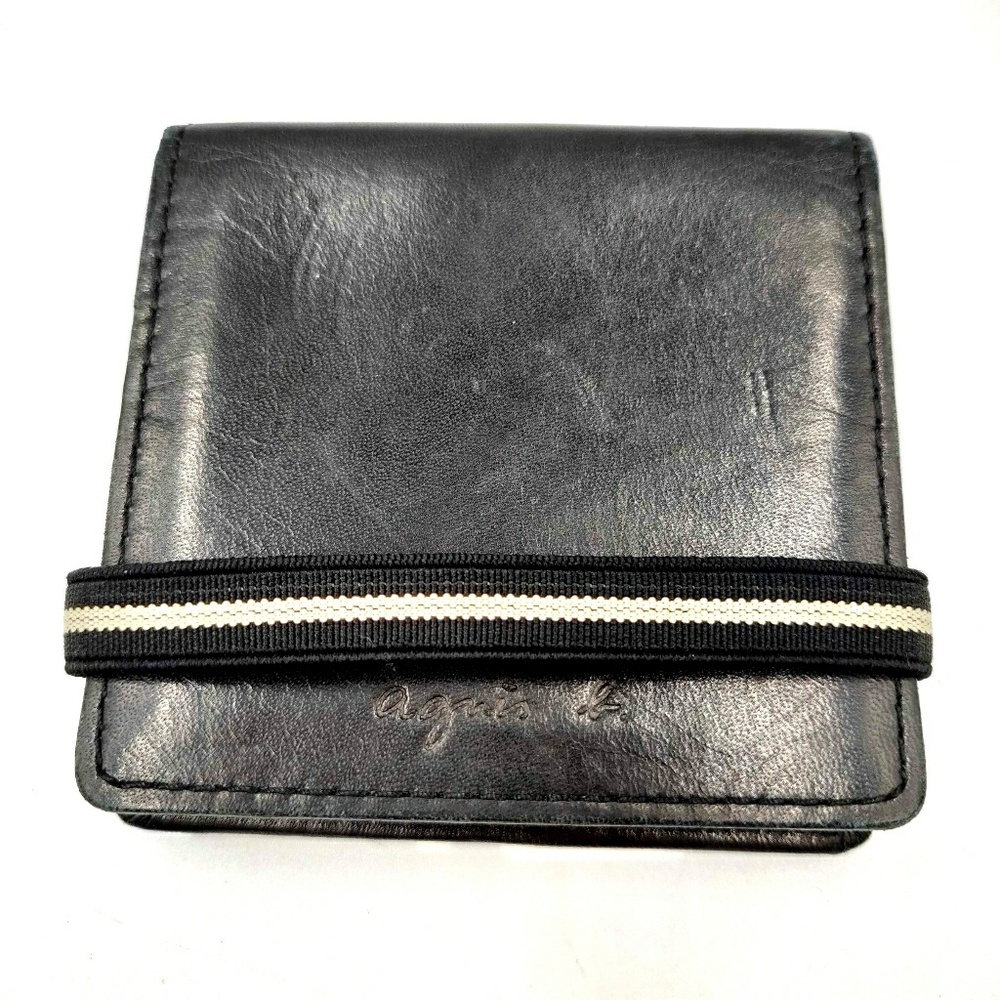 Agnès b. Black Leather Coin Purse Square Foldable